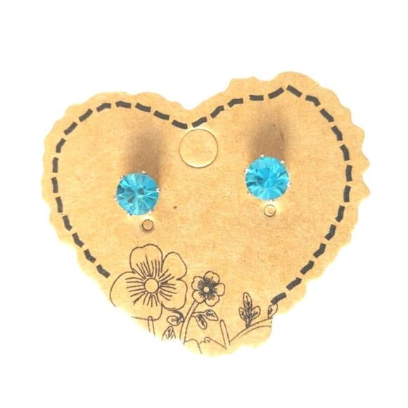 Vintage Round Cut Blue Rhinestone Small Studs Earrings Posts Screw - Picture 1 of 1